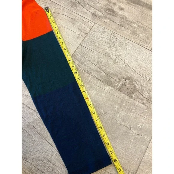 AKRIS Color Block Knit Sweater Orange Green Navy Cashmere Mulberry Silk Size 14